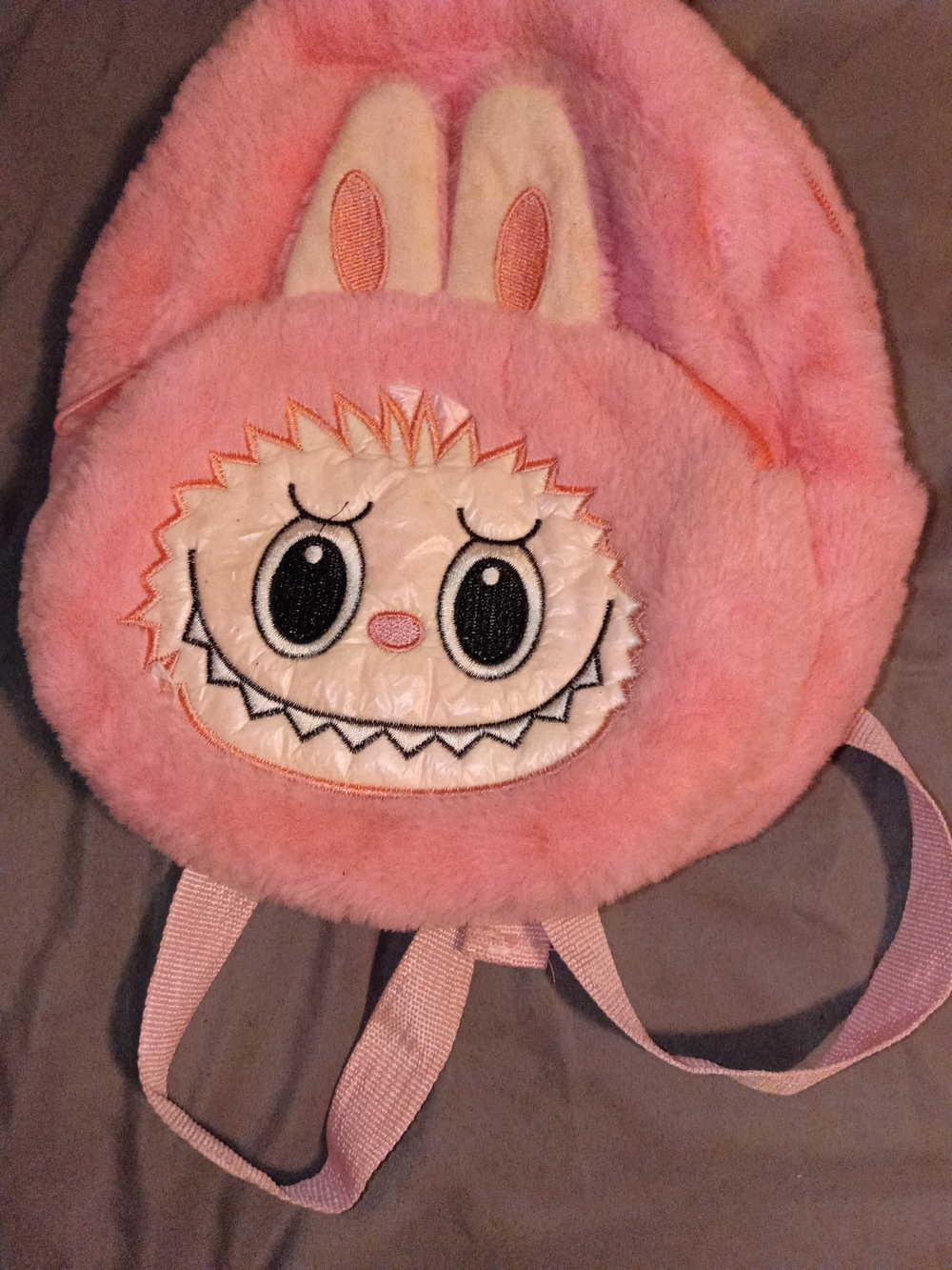 Cute Pink Bunny-Monster Plush Kids Backpack by